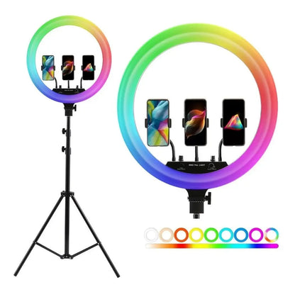 Aro De Luz Led Rgb 18 Pulgadas Con 3 Holders Trípode