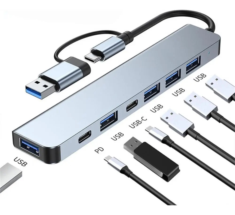 Hub Adaptador Multipuertos 7en1 Usb Tipo C 3.0 2.0 Aluminio